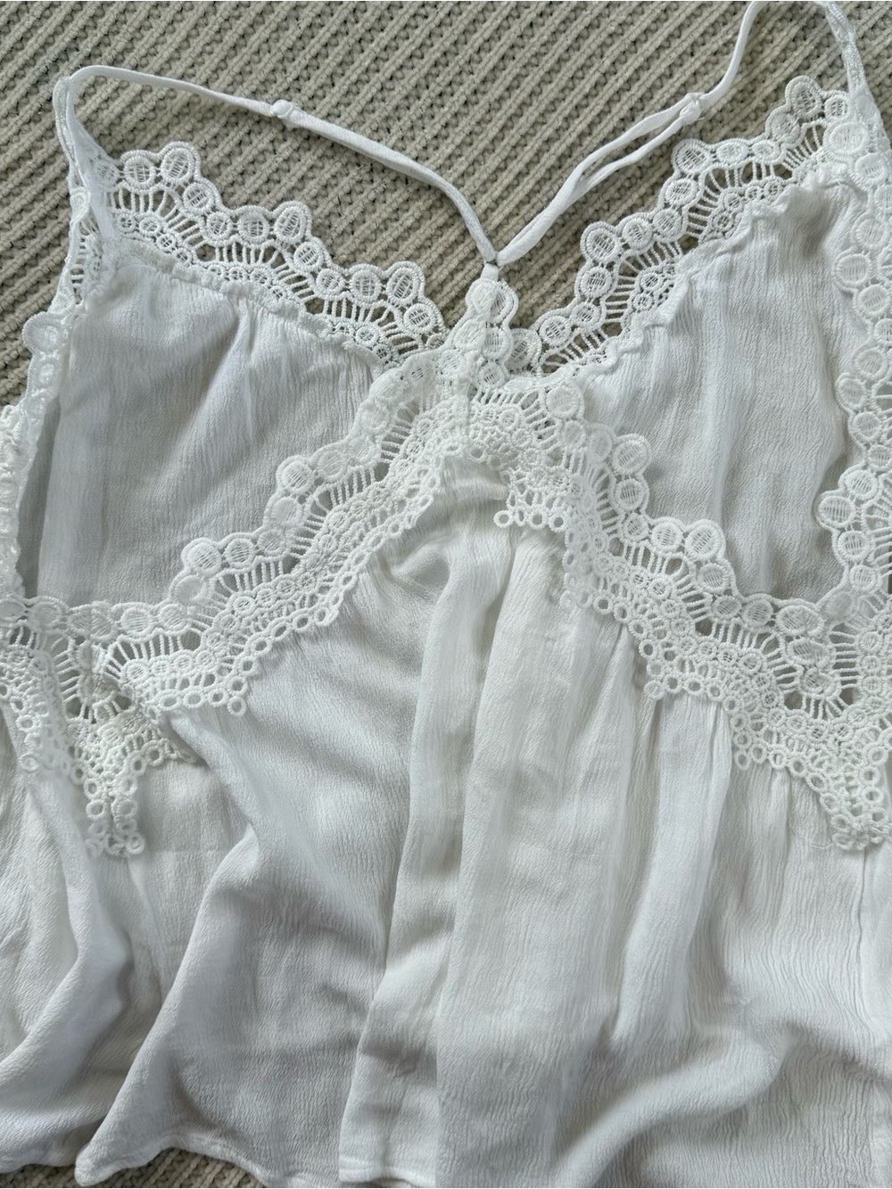 Tera's Threads White Crochet Lace Cami Tank Top Boho Gauze Racerback Strappy S - Picture 5 of 6